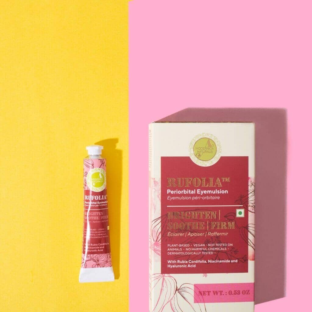 Rufolia Periorbital Eyemulsion - Brighten, Soothe & Firm Under-Eyes with Manjistha, Aloe Vera, Niacinamide & Hyaluronic Acid Eye Cream A Modernica Naturalis
