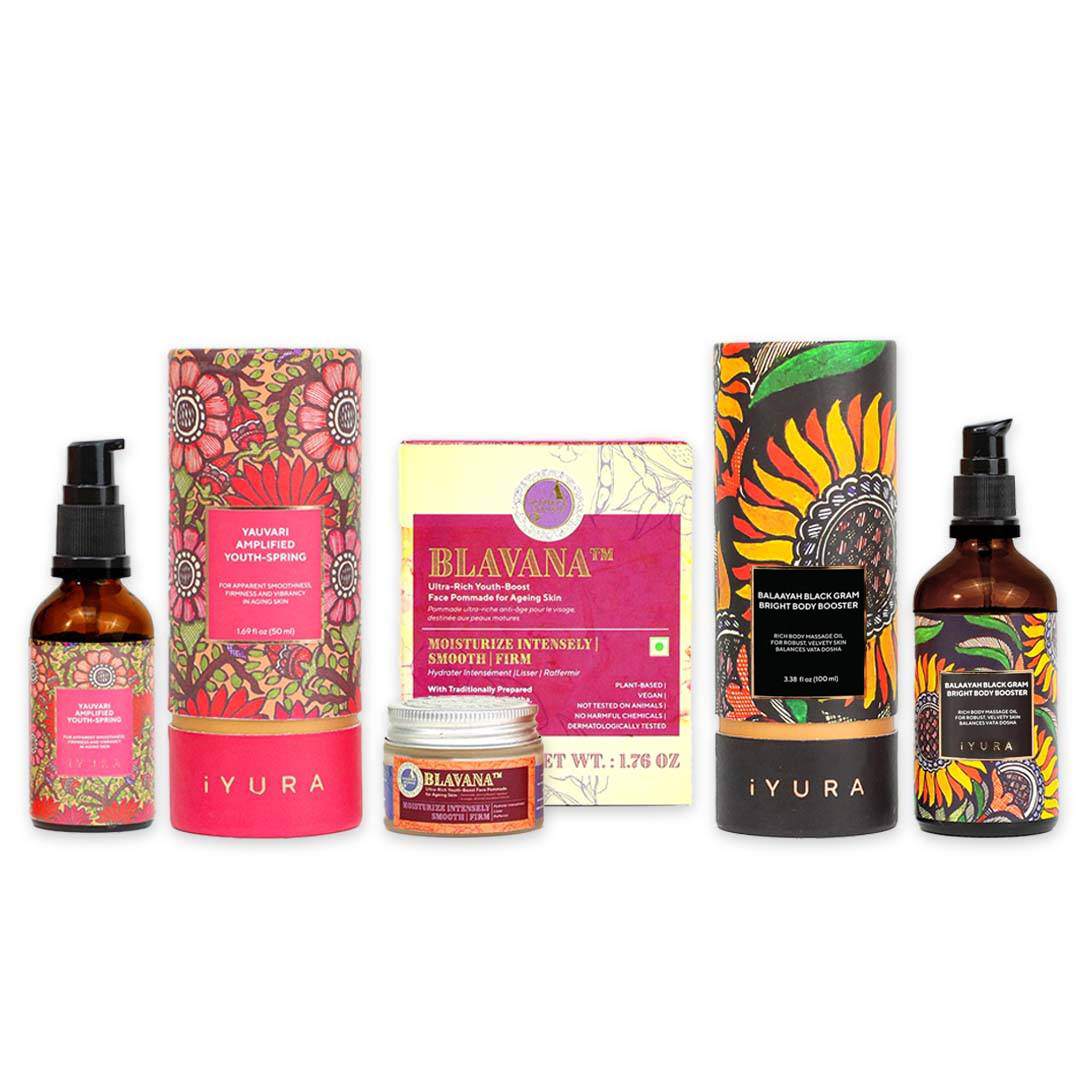 Trío Facial y Corporal de Lenteja Negra de The Ayurveda Experience — Con el Poder de la Lenteja Negra - Nuevo Aroma en el Aceite Corporal(The Ayurveda Experience Black Gram Edit)